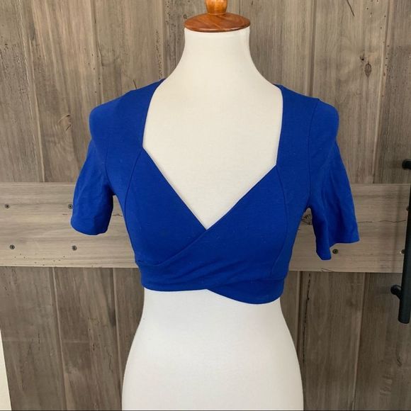 Cefian Royal Blue Crossover Crop Top - Picture 1 of 5